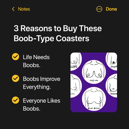 Boob Types Coasters | Ceramic Tile Coaster Set | Funny Feminist Gift | LGBTQ+ Sapphic Queer Home Decor