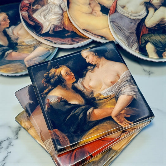 Sapphic Renaissance Ceramic Coasters | Queer Art Coaster, LGBTQ+ Home Decor, Handmade Washington DC